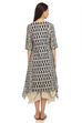Off White And Navy Front Open Cotton Printed Dress image number 4