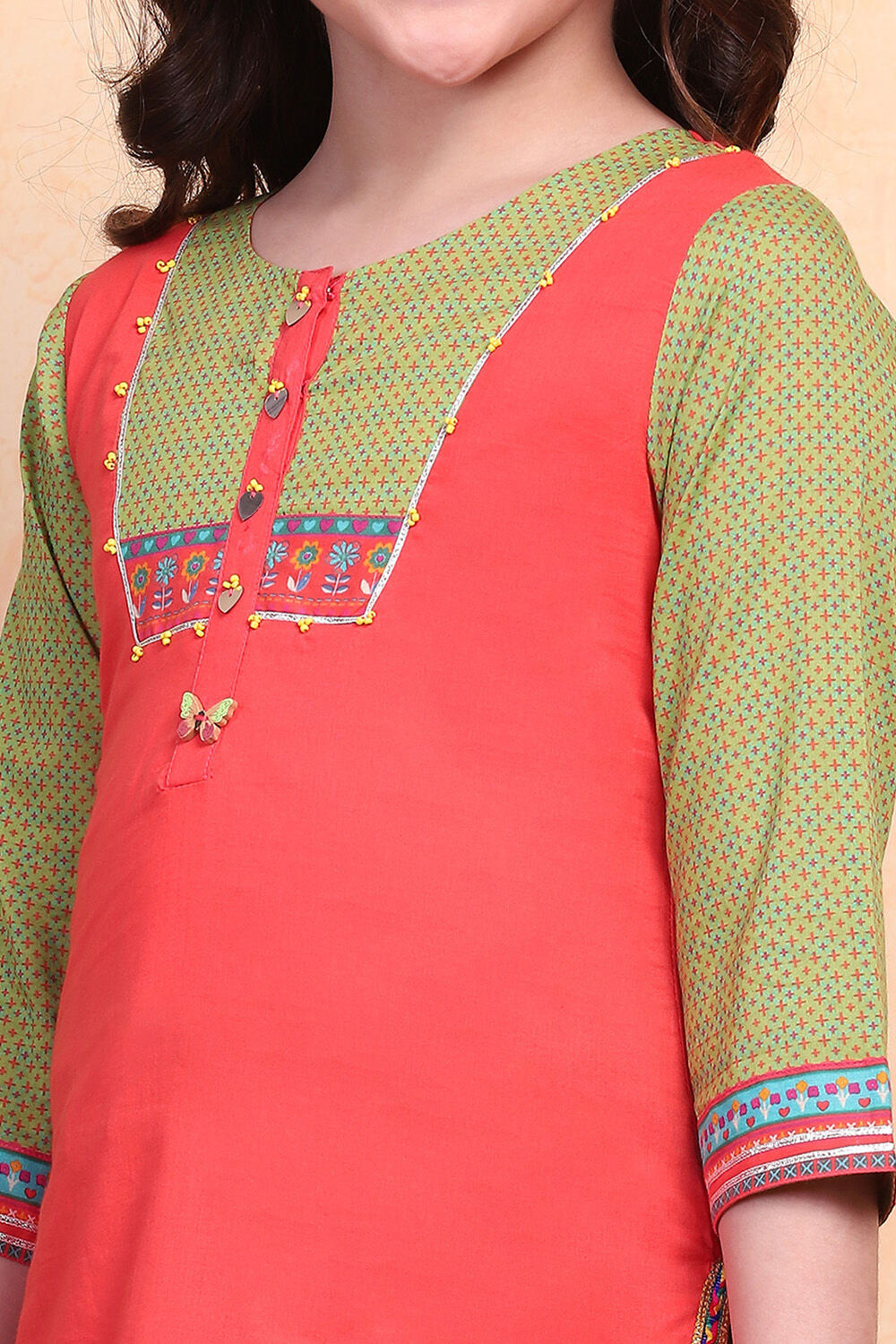 Pink and Green Pure Cotton Printed Straight Suit Set image number 1