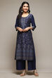 Indigo Cotton Blend Straight Yarndyed Kurta Suit Set