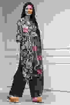 Charcoal Printed Straight Suit Set image number 5