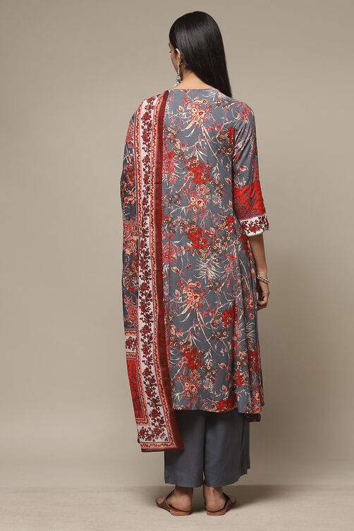 Grey Rayon A-Line Kurta Palazzo Suit Set image number 2