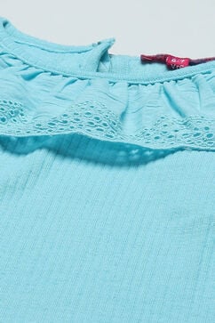 Blue Sleeveless Top With Schiffli Lace Detail image number 1
