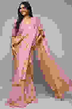 Dusty Pink Pre-Draped Nylon Saree With A Stitched Blouse image number 6