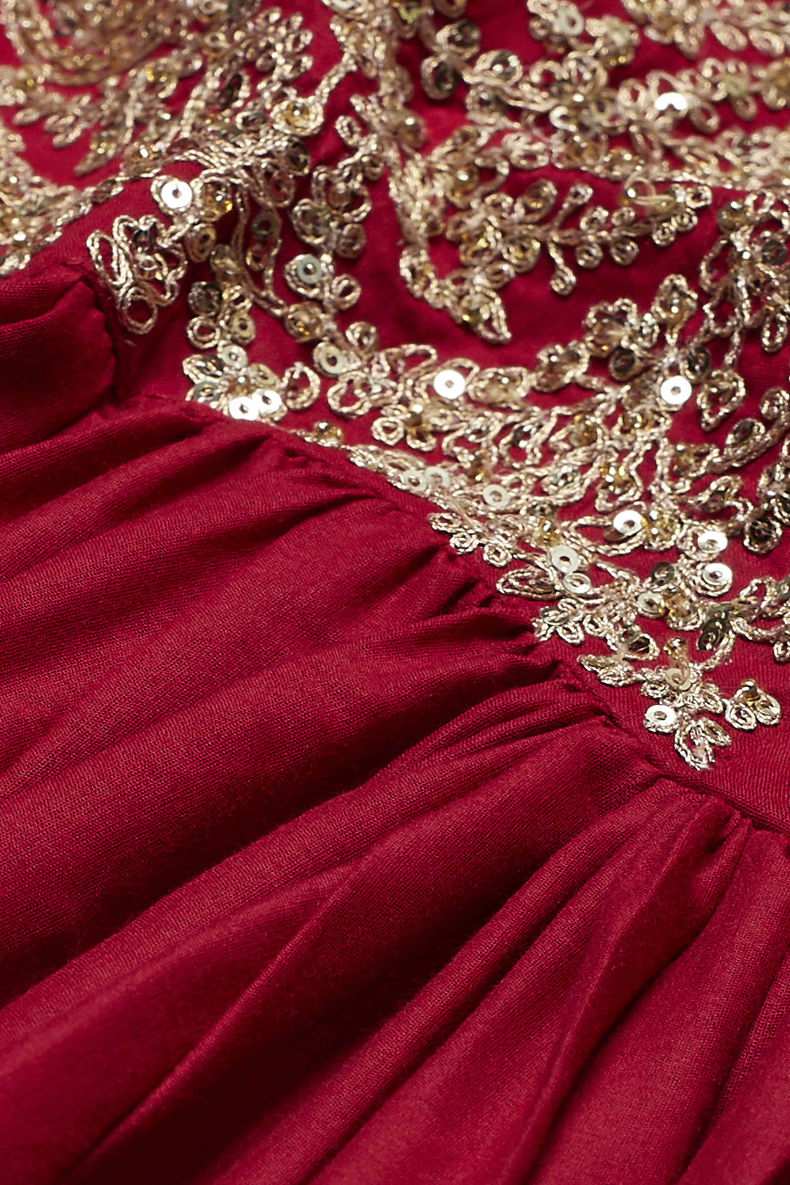 Red Cotton Anarkali Suit Set image number 3