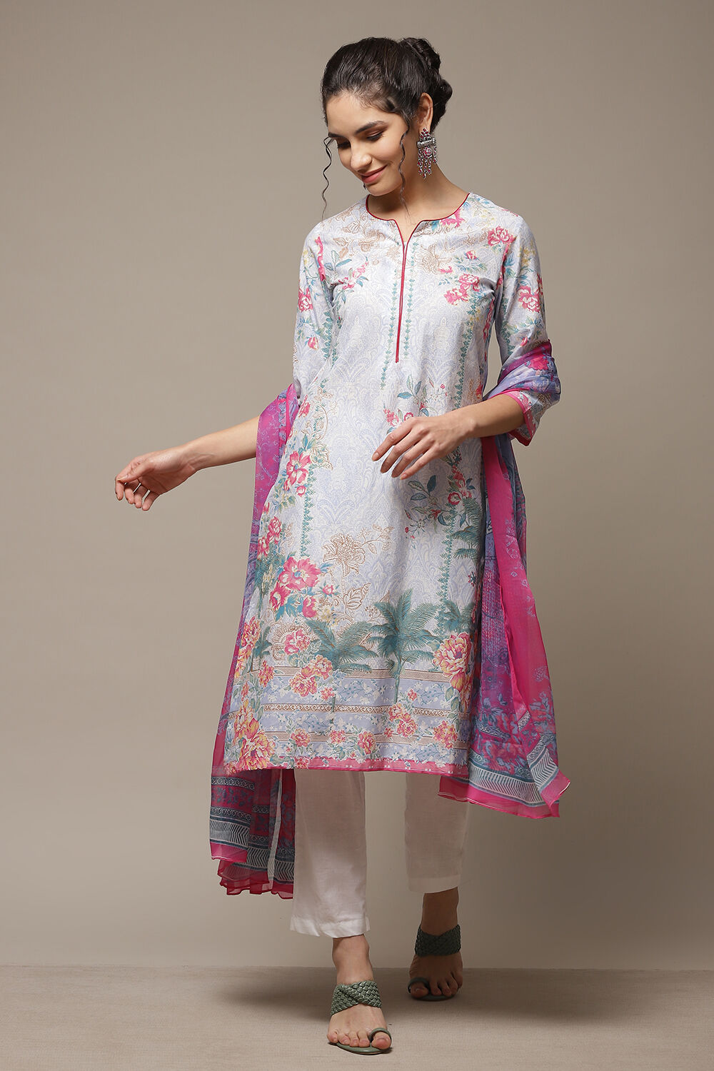 Powder Blue Cotton Straight Kurta Pants Suit Set image number 1