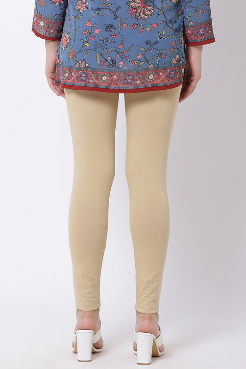 Beige Cotton Lycra Leggings image number 5