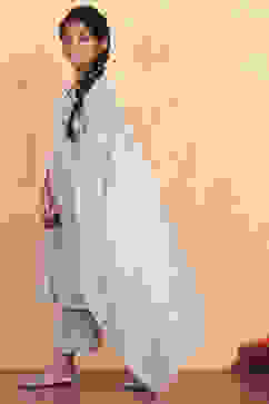 Powder Blue Silk Chanderi Flared Suit Set image number 3