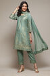 Sage Green Cotton Blend Straight Kurta Pants Suit Set image number 0