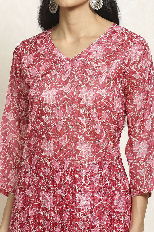 Pink Cotton Kota Floral Printed Unstitched Suit Set image number 2