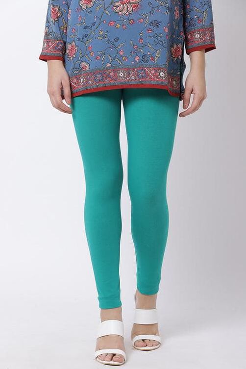 Blue Solid Knitted Leggings