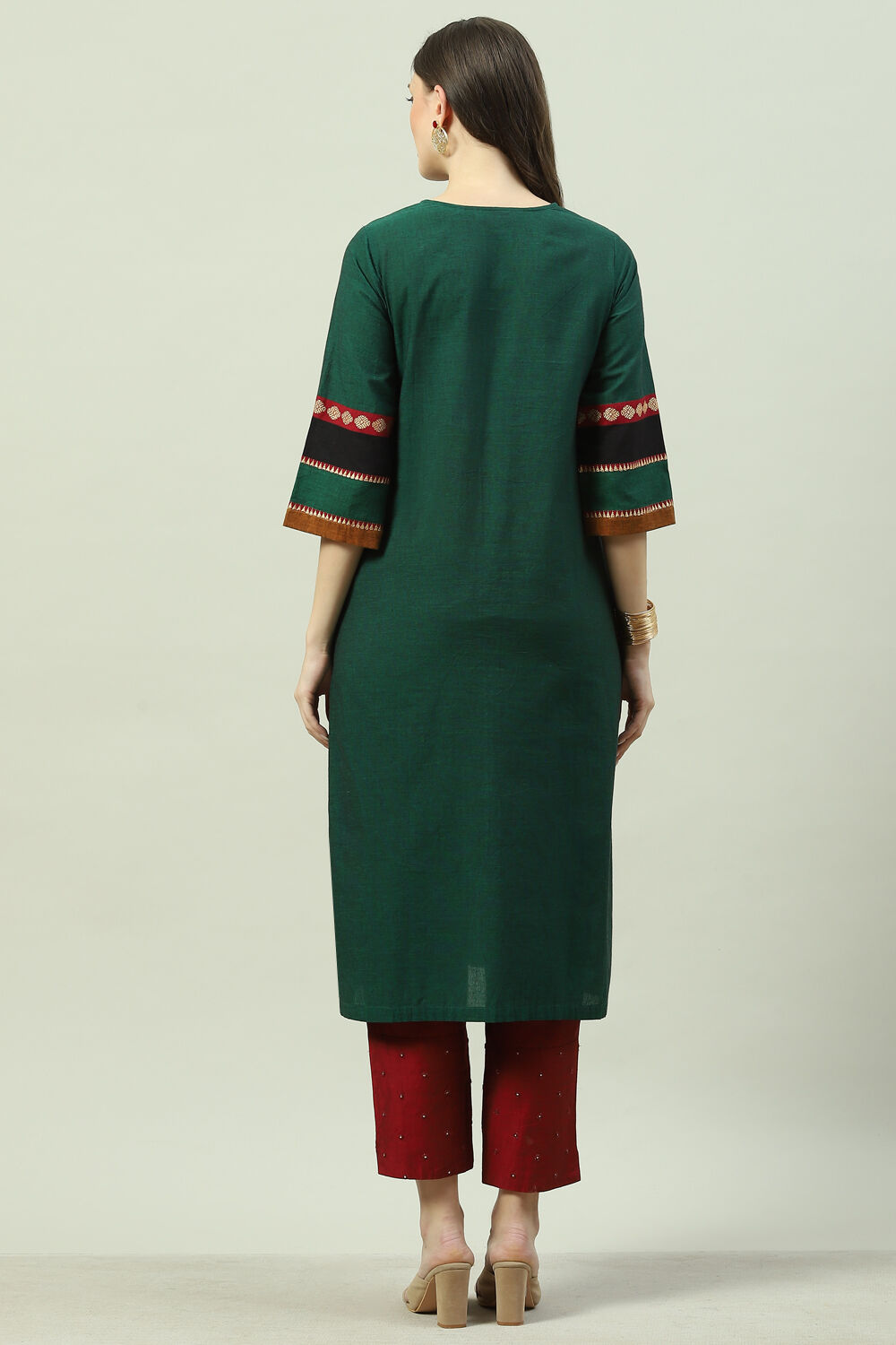 Green Cotton A-Line Printed Kurta image number 4