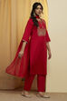 Red Cotton Straight Suit Set image number 4