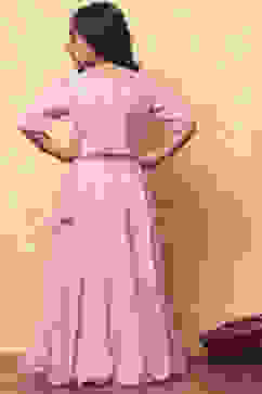 Pink Poly Chanderi Floral Mirror Work Festive Lehenga Set image number 4