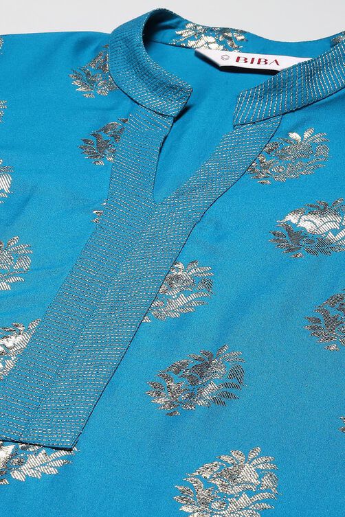 Blue Rayon Straight Printed Kurta image number 1