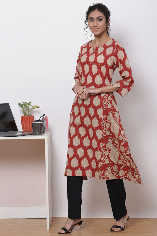 Terracotta Cotton Straight Kurta image number 2