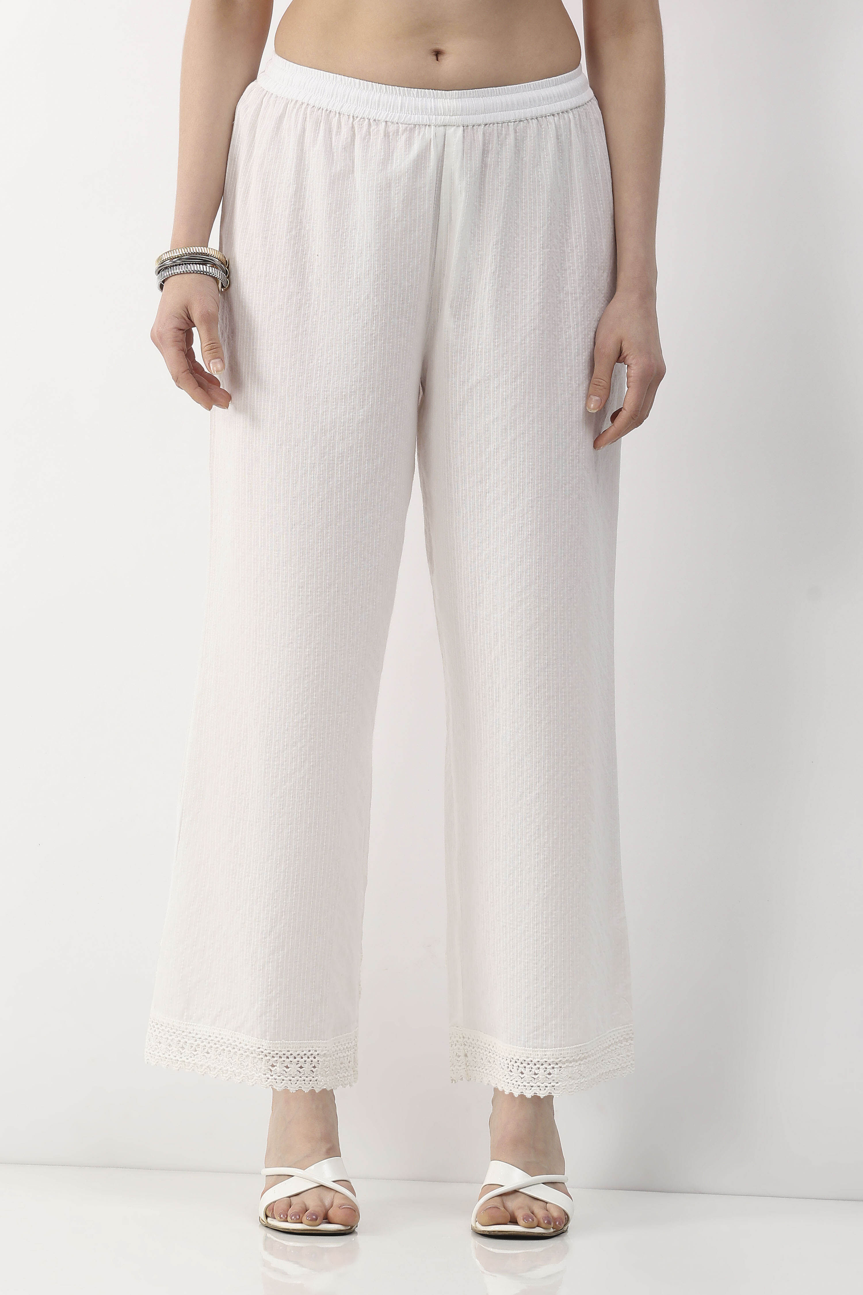 White Cotton Straight Palazzos image number 5
