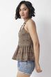 Olive Green Cotton Floral Printed Peplum Top image number 3