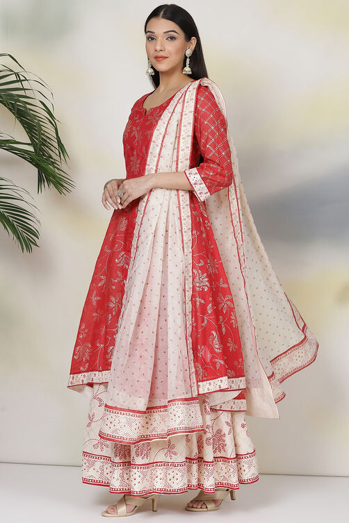 Red Poly Cotton Lehenga Set image number 4