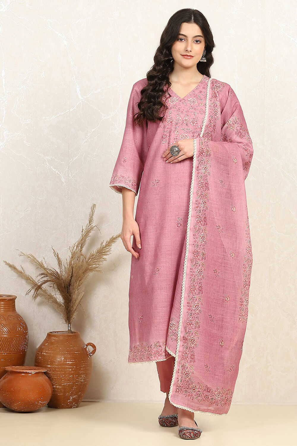 Sky Blue Linen Blend Unstitched Suit Set image number 7