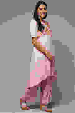 Beige Rayon Asymmetric Kurta Palazzo 2 Piece Set image number 5