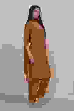 Orange Modal Printed Straight Suit Set image number 5