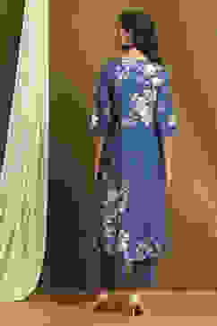 Indigo Modal Floral Printed Asymmetric Kurta Set image number 4