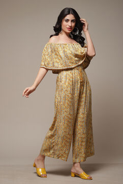 Yellow LIVA Printed Jumpsuit image number 4