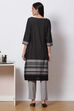 Black Cotton A-Line Yarndyed Kurta image number 4