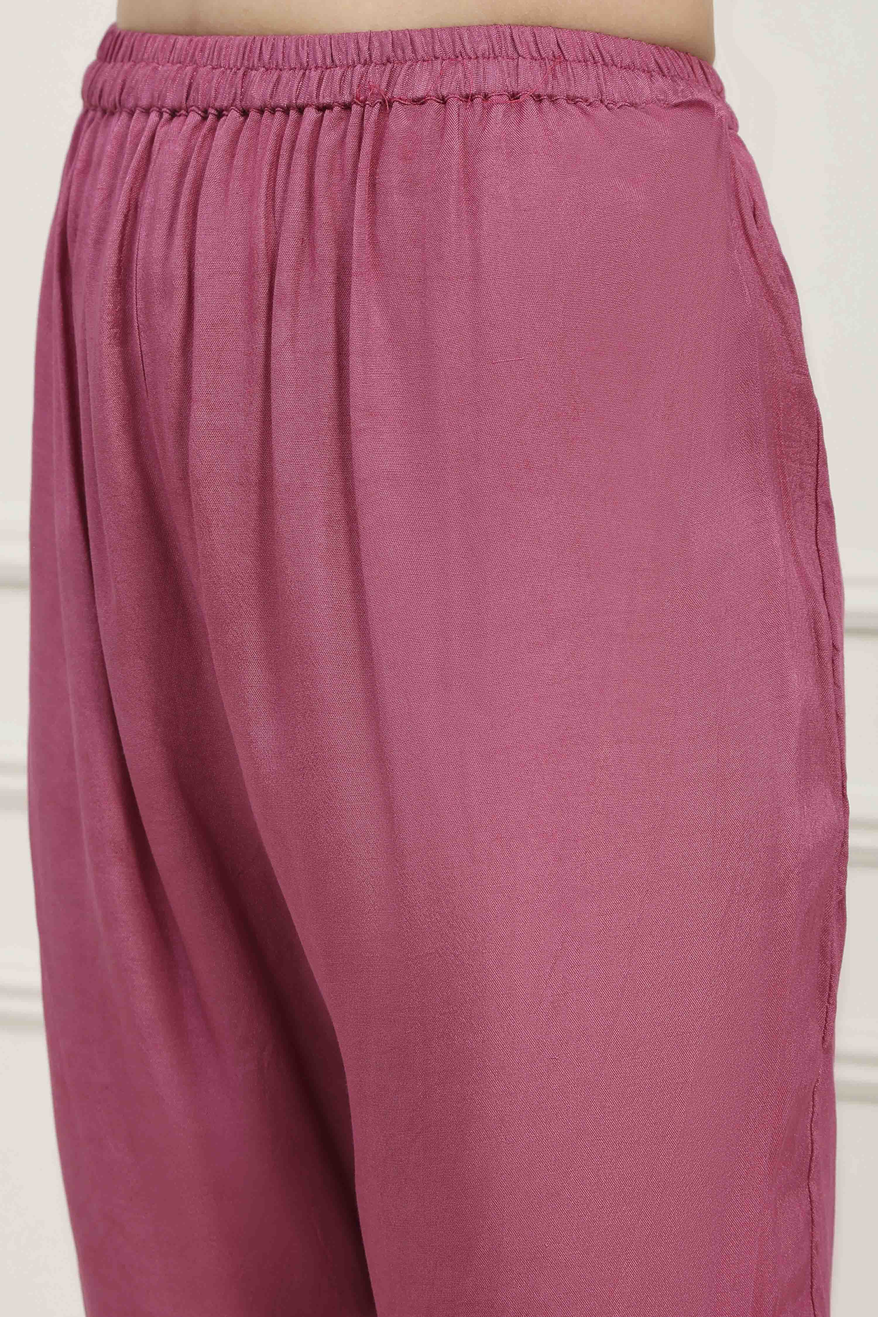 Pink Silk Blend Printed Unstitched Suit Set image number 3