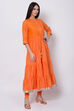 Orange Cotton Front Open Kurta Churidar Suit Set image number 3