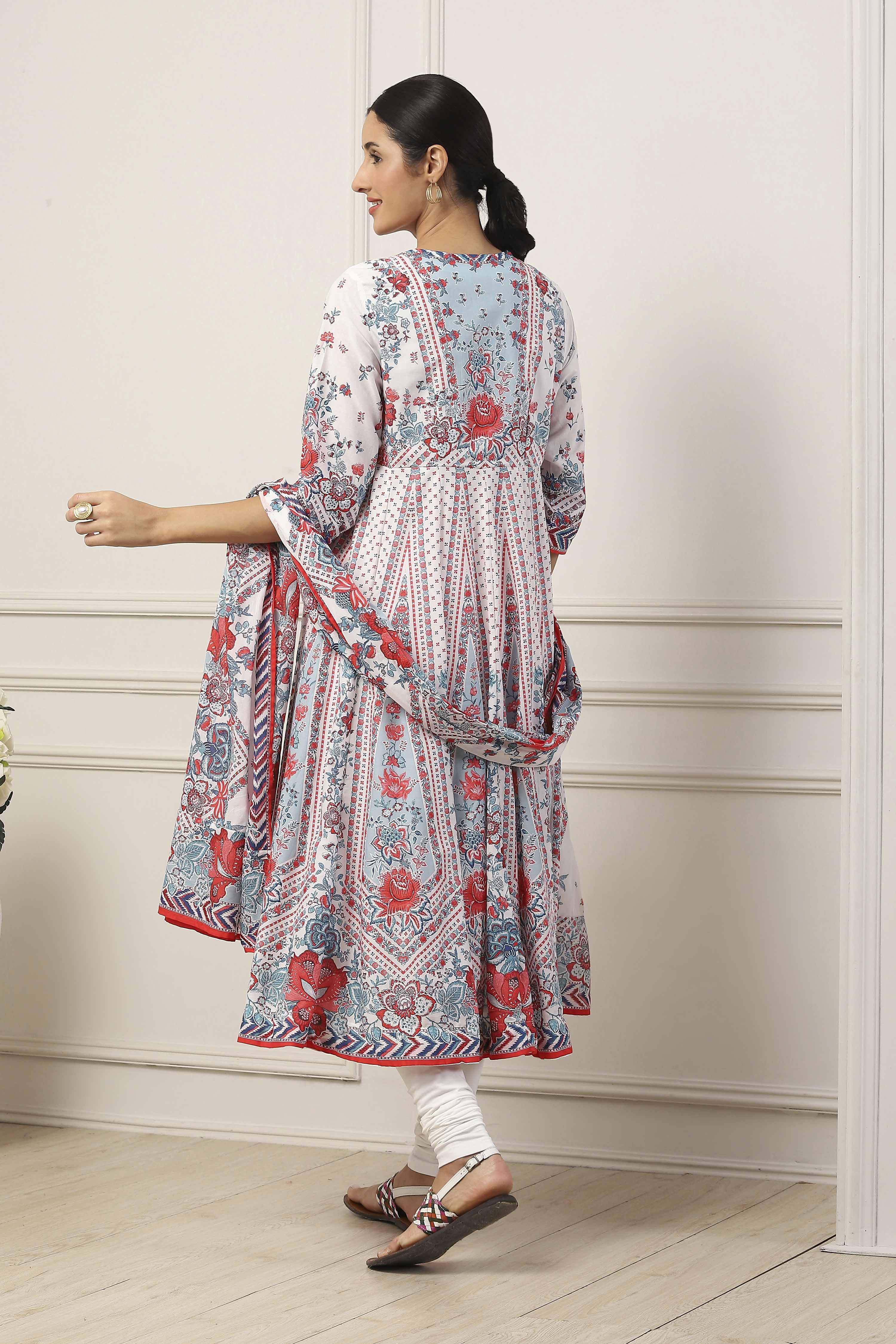 White Cotton Kalidar Suit Set image number 4