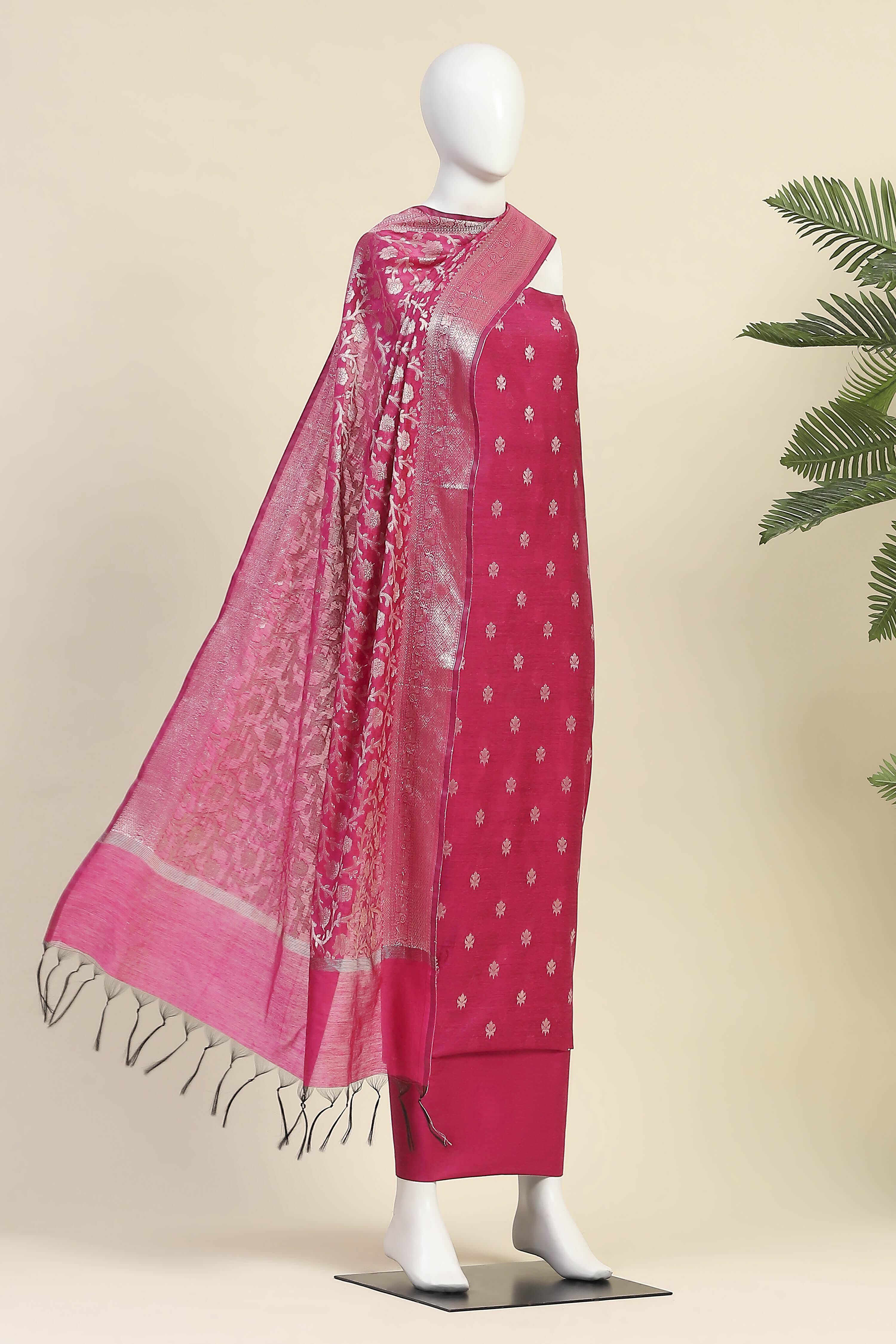 Mustard Cotton Printed Embroidered Unstitched Suit Set image number 4