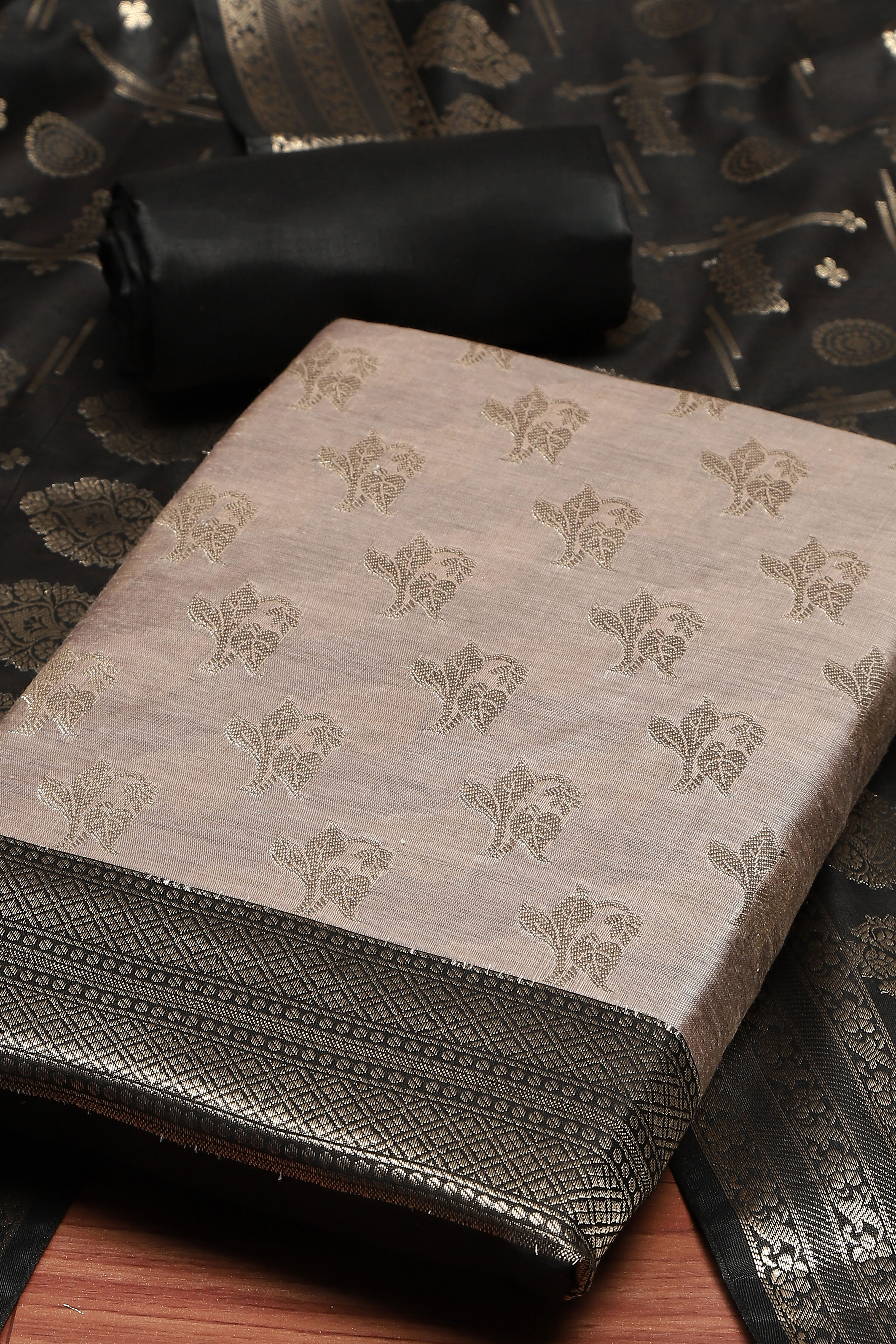 Sage Green Cotton Printed Embroidered Unstitched Suit Set image number 2