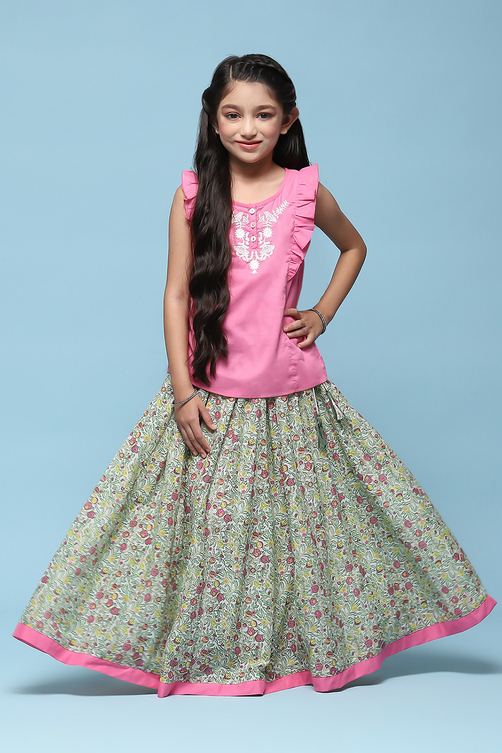 Buy Multicolor Cotton Straight Printed Kurta Skirt Suit Set Online