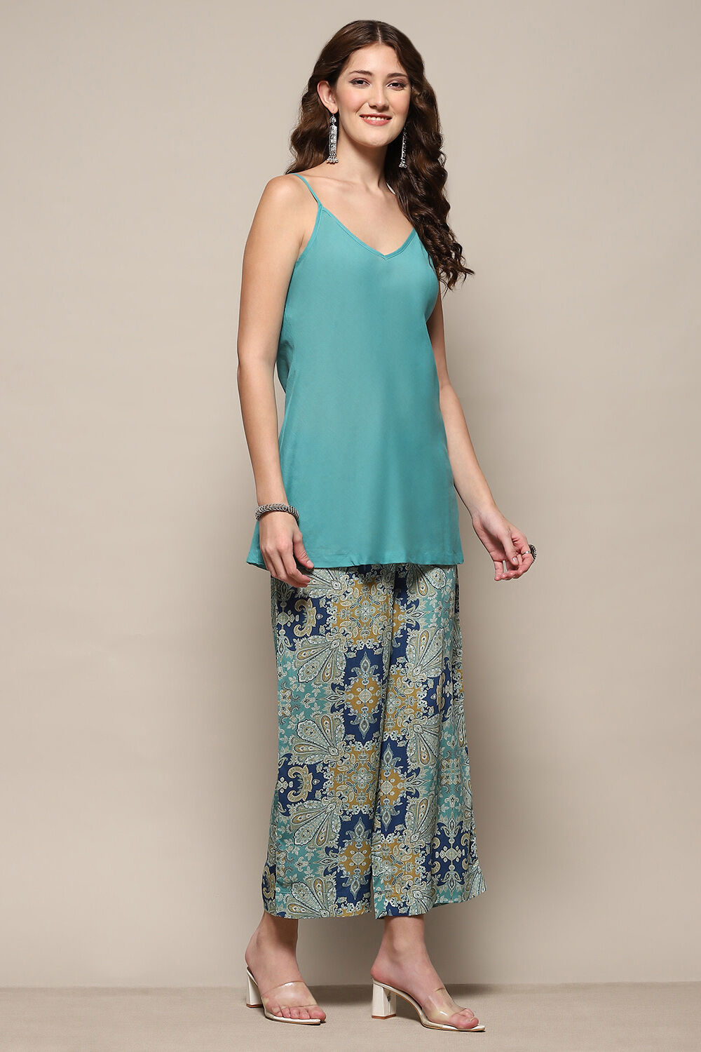 Yellow Printed Asymmetric Kurta & Palazzo Suit Set image number 6