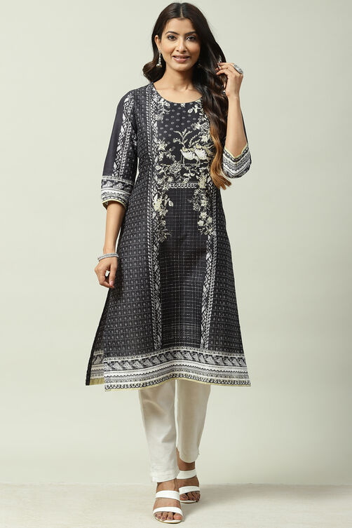 Black Cotton A Line Kurta image number 0