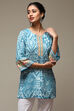 Teal Cotton Blend Printed Kurti image number 5