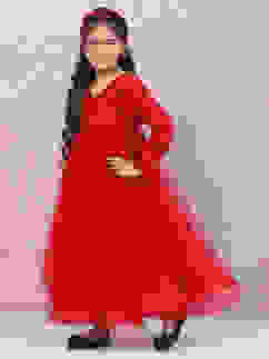 Red Nylon Layered Embroidered Dress image number 2