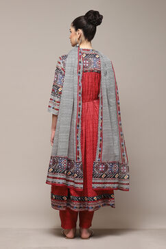 Maroon Cotton Printed Gathered Flared Suit Set image number 4
