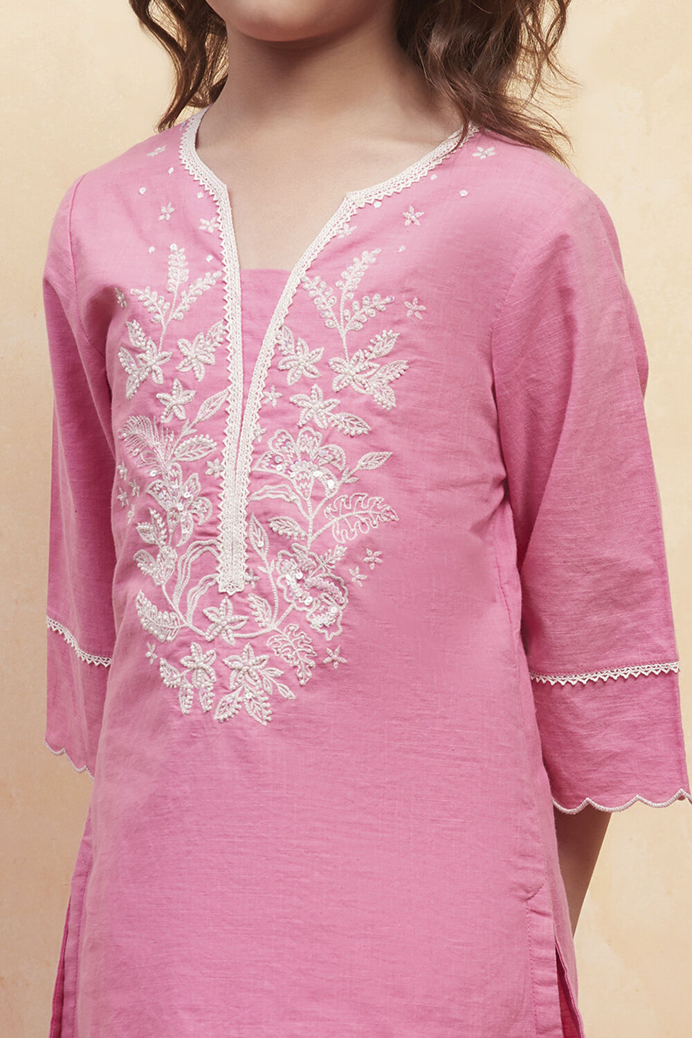 Pink Cotton Solid Straight Suit Set image number 1