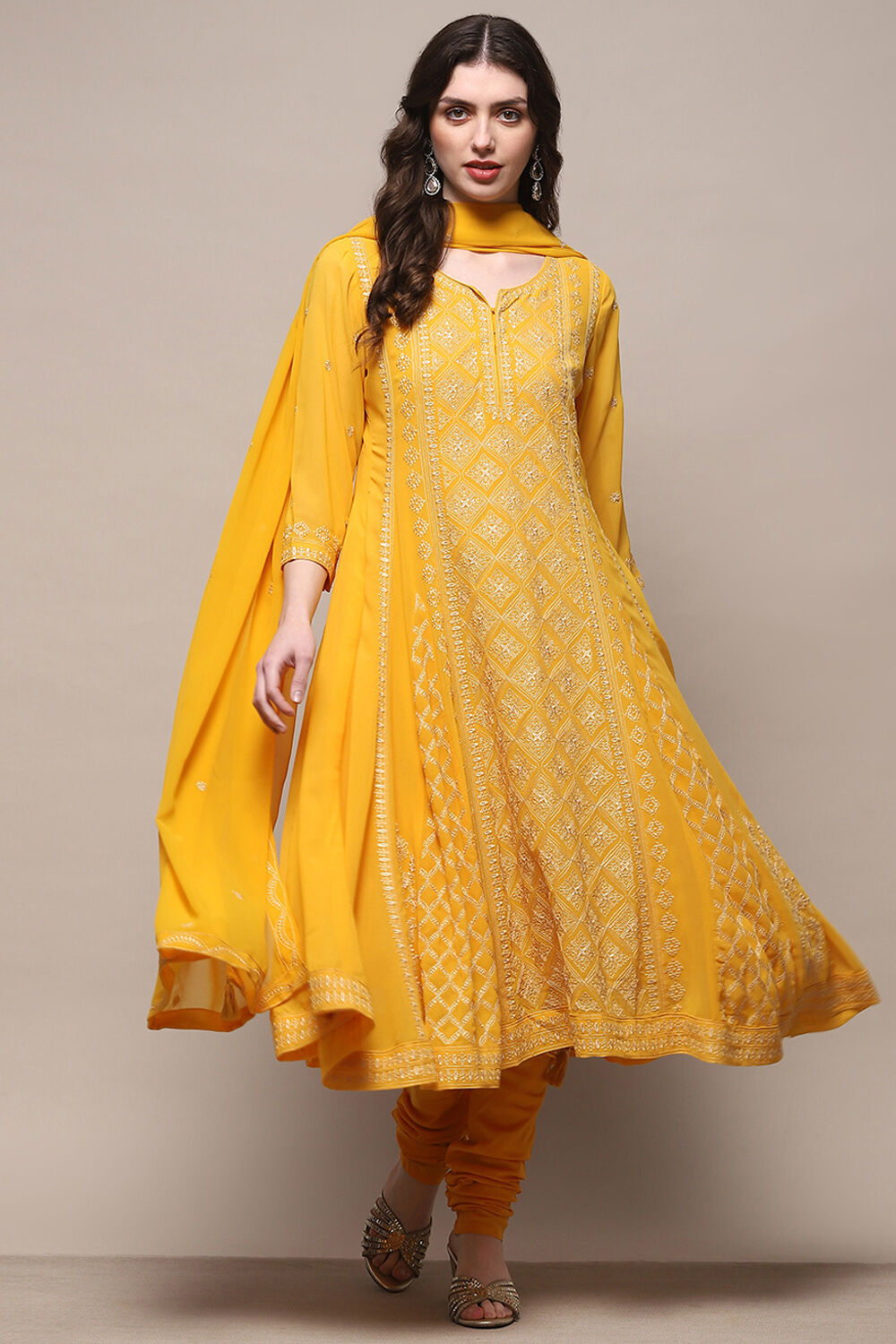 Yellow Polyester Straight Suit Set