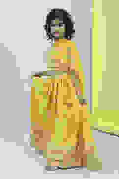 Yellow Cotton Printed Regular Lehenga Set image number 3