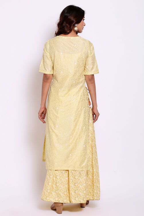 Lime Yellow Art Silk Kurta Sharara Suit Set image number 5