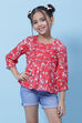 Red Cotton Printed Short Top