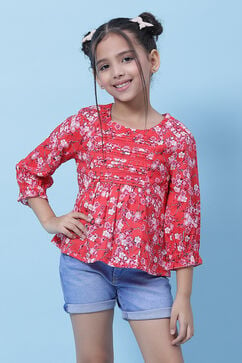 Red Cotton Printed Short Top image number 0