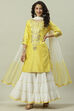 Yellow And White Cotton Silk Straight Kurta Garara Suit Set image number 0