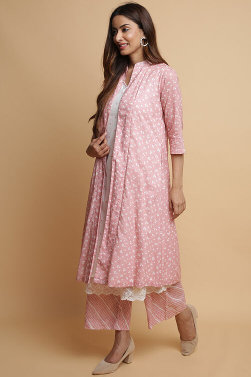 Dusky Pink Cotton Straight Kurta Palazzo Suit Set image number 6