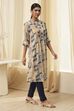 Beige Printed A-Line Kurta image number 4