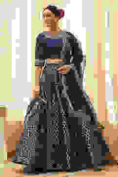 Blue Embroidered Festive Lehenga Set image number 6