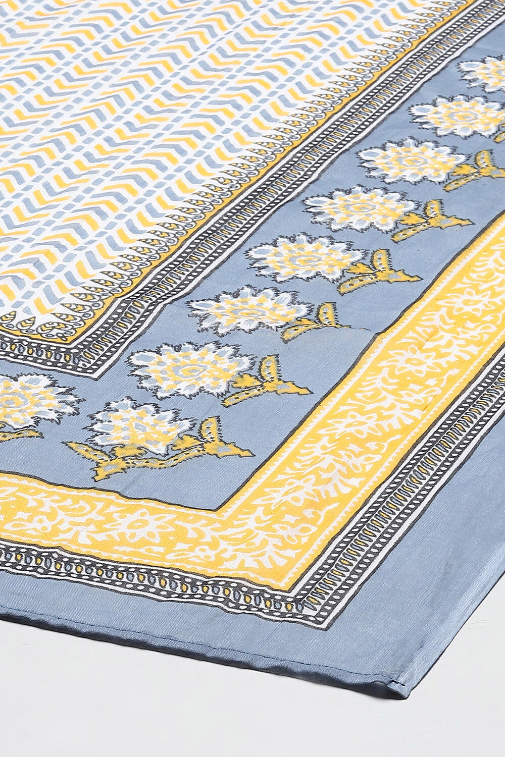 Blue Cotton Screen Printed Unstitched Suit Set image number 4